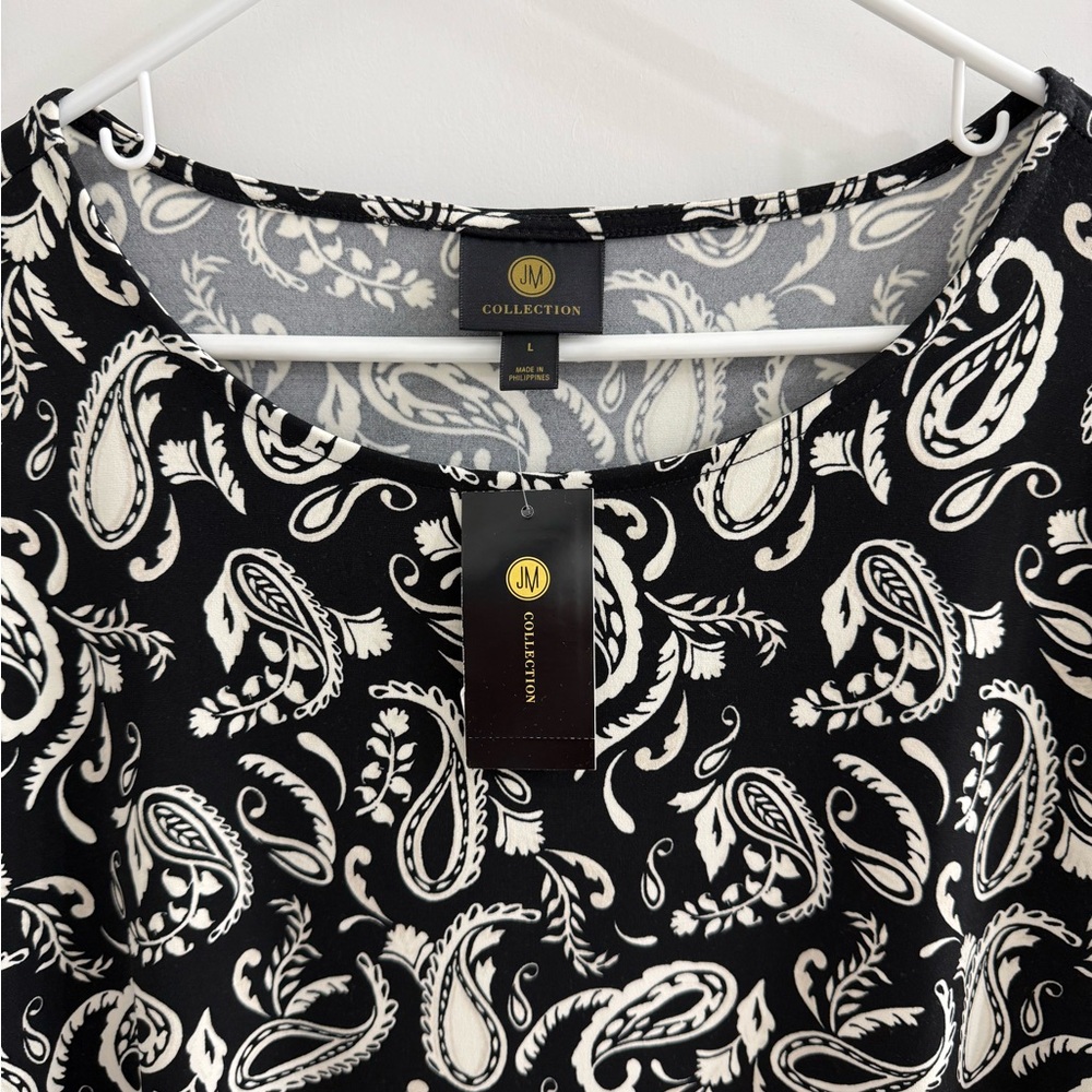 JM Collection Black and White Paisley Tunic - Picture 2 of 5